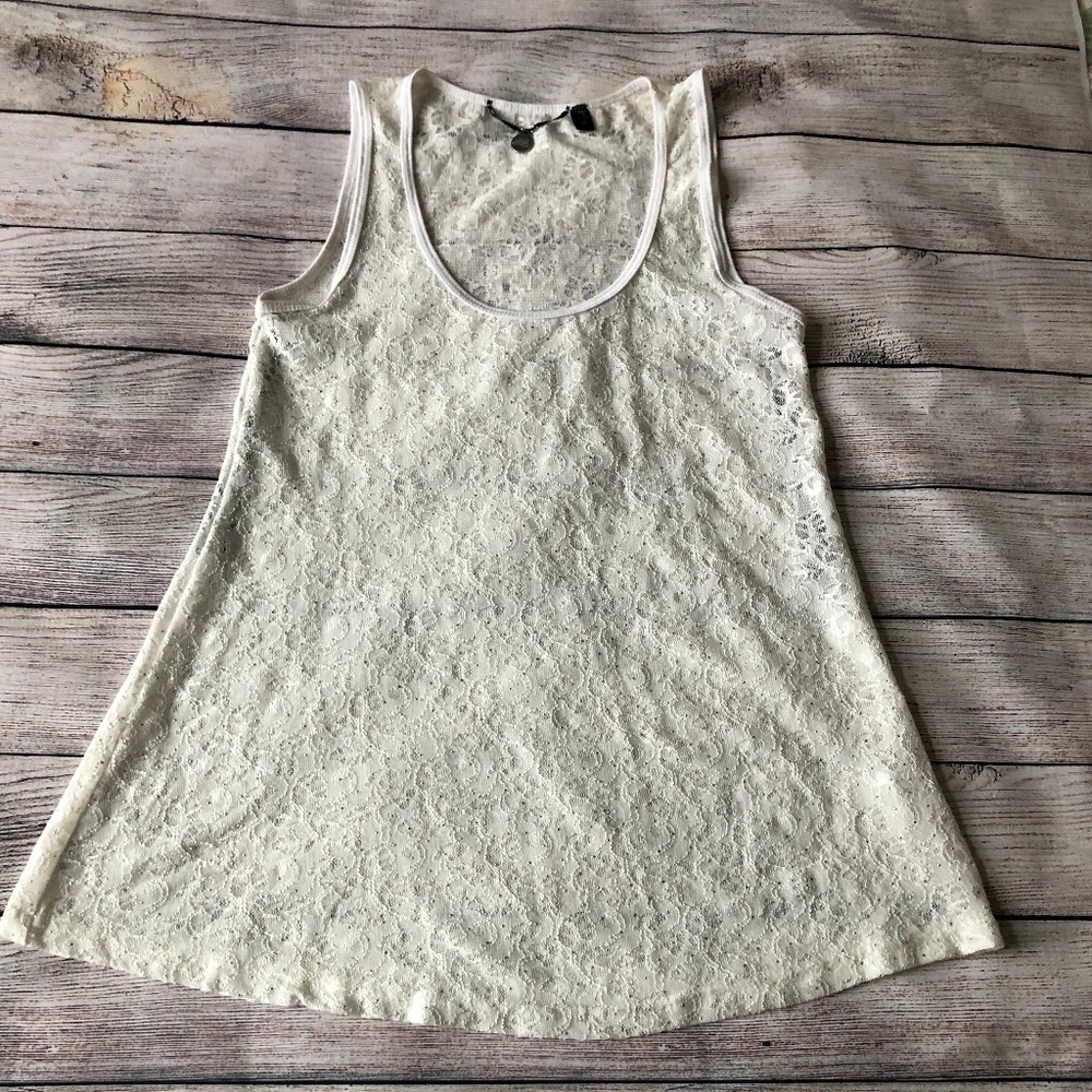 BKE Off White Sheer Lace Tank Top Size S